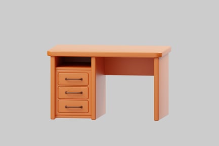 Preview: Wooden desk with three drawers