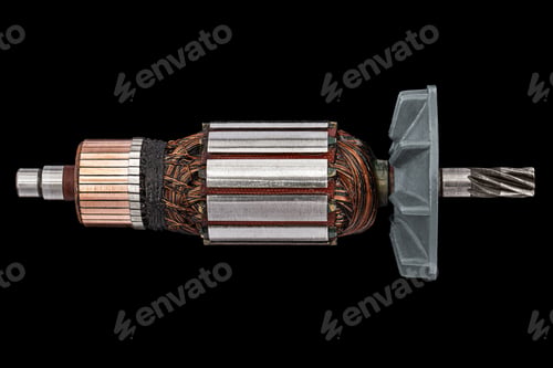 Preview: Rotor or of anchor electric motor closeup, isolated on black background