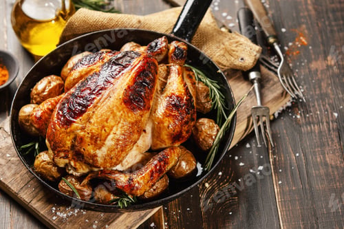 Preview: Baked whole chicken with spices on pan