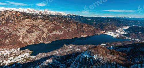 Preview: Aerial shot of glacial lake Bohinj in slovenian national park Triglav in winter