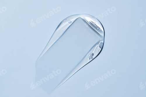 Preview: Liquid gel smear isolated on blue background. Beauty cosmetic smudge such as pure transparent aloe l
