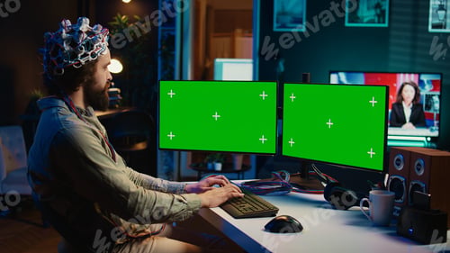 Preview: Transhumanist using neuroscience to gain digital soul through chroma key PC