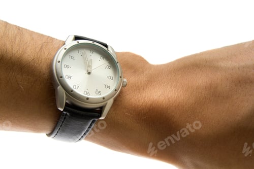 Preview: Wristwatch with Black Band on Arm Close Up