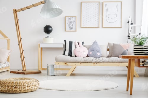 Preview: Designed lamp near beige sofa