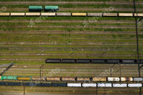 Preview: aerial photography of railway tracks and cars.Top view of cars and Railways.Minsk.Belarus