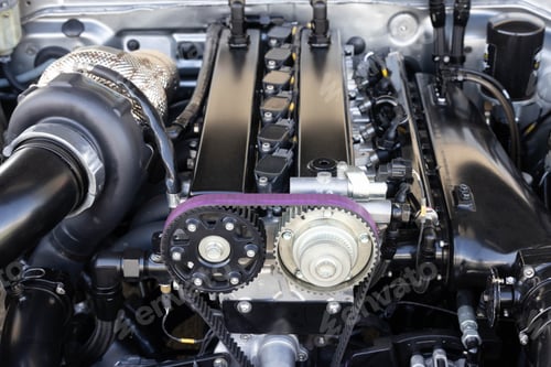 Preview: The powerful engine of car, Internal design of engine, Car engine part, Under the hood sports car.