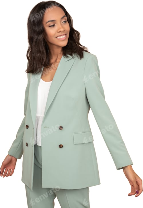 Preview: a woman in a green suit and a green coat