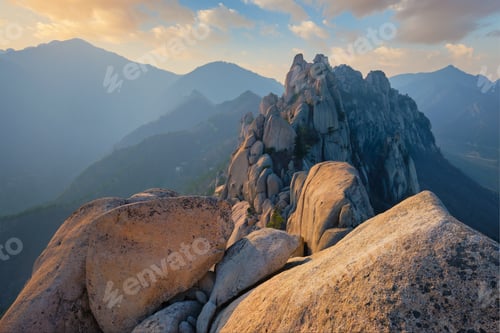 Preview: View from Ulsanbawi rock peak on sunset. Seoraksan National Park, South Corea