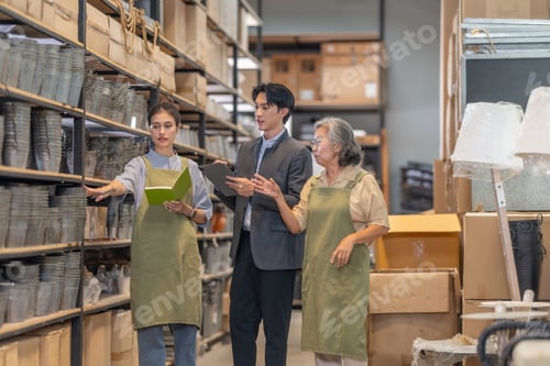 Preview: Asian Male Investor Touring Family-Run Ceramic Warehouse for Partnership Deal