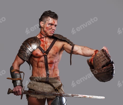 Preview: Wounded gladiator with muscular body in armour