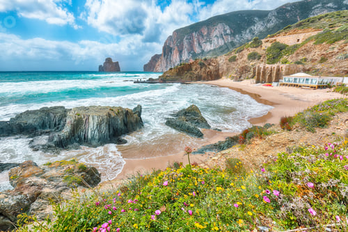 Preview: Attractive view of beach Portu Cauli in Masua with Pan di Zucchero at background.