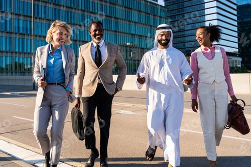 Preview: Group of multiethnic business people meeting an emirati businessman