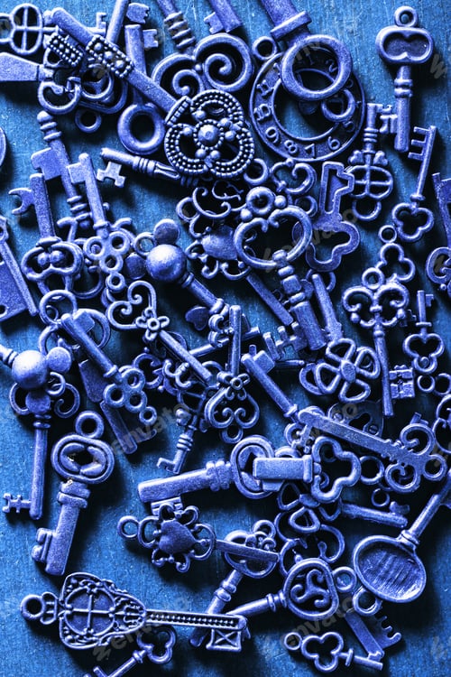 Preview: steampunk old vintage metal keys background