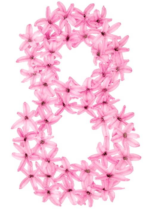 Preview: Numeral 8, eight, from natural flowers of hyacinth, isolated on white background