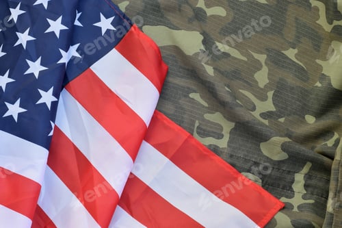 Preview: United States of America flag and folded military uniform jacket