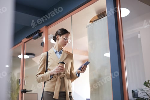 Preview: Elegant Businesswoman Using Smartphone in Office