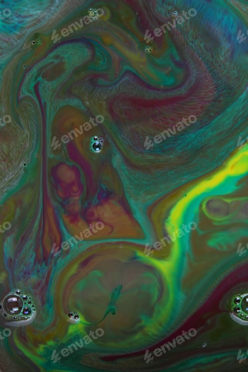 Swirling Abstract of Colors in Liquid with Bubbles