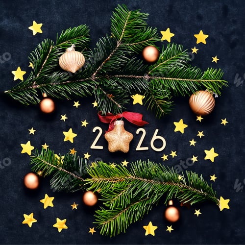 Visualização: Plano de
fundo da Praça de Ano Novo 2026. Número do próximo ano na decoração de Natal.