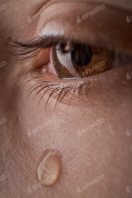 Preview: Eye of unrecognizable discontent kid with tear