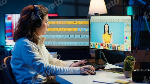 Preview: Freelancer editing professional photographs, working in home studio