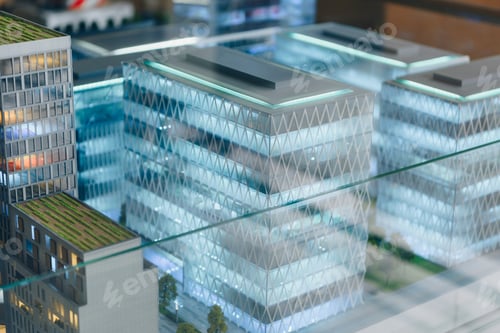 Preview: miniature model of modern city under glass