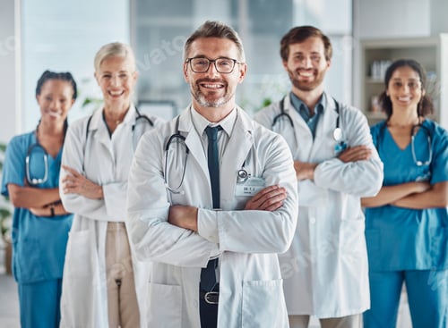 Preview: Leadership, teamwork and portrait doctors and nurses in hospital with support and success in health