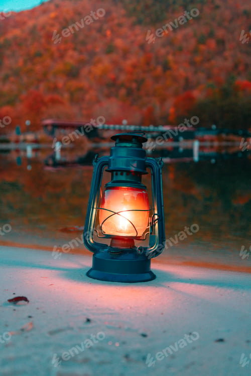 Preview: Blue lamp next to a lake