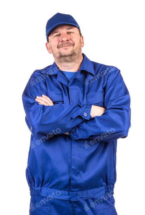 Preview: Worker in blue overalls.