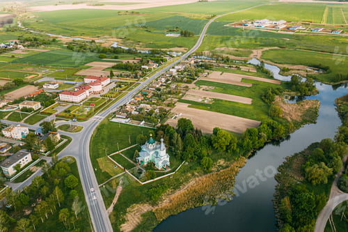 Preview: Krupets, Dobrush District, Gomel Region, Belarus. Aerial View Of Old Wooden Orthodox Church Of The