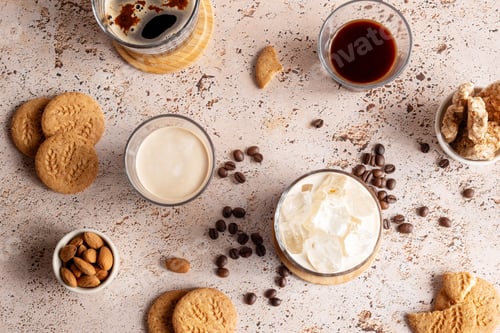 Preview: Coffee time. Aerial view of different types of coffee