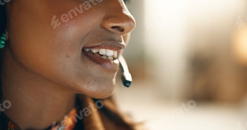 Preview: Indian person, microphone and telemarketing business with customer service or support, chat with he