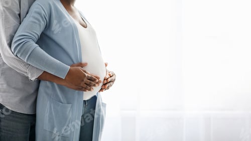 Preview: Cropped of black pregnant couple bonding at home
