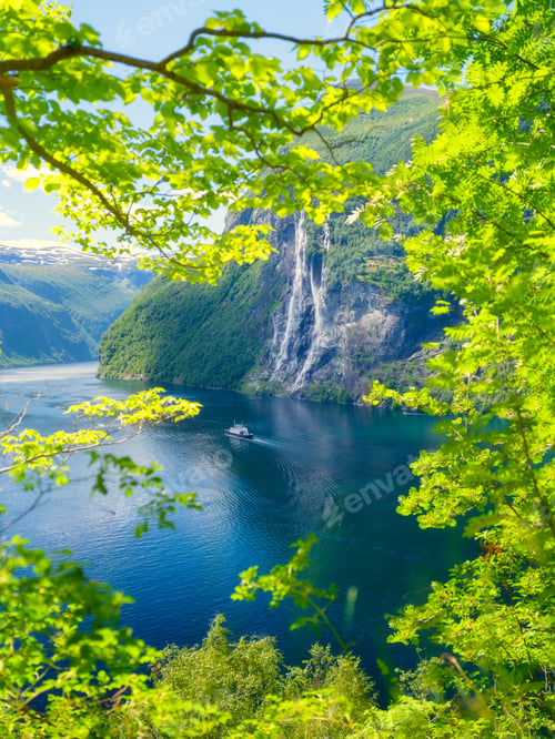 Preview: Seven Sisters Waterfall, Geiranger Fjord, Norway. Nature in fjords.