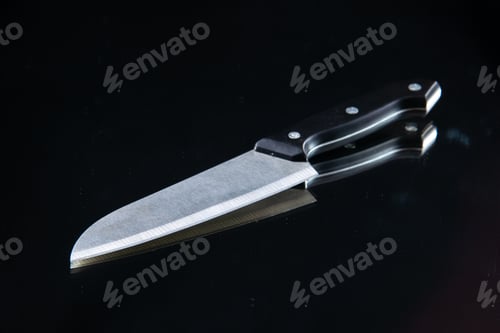Preview: front view sharp knife on black background color steel kitchen cutlery food meat