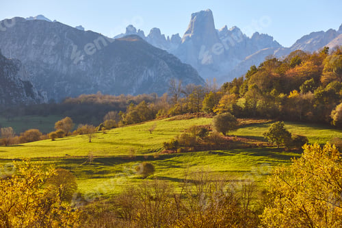 Preview: Fall landscape in Asturias. Naranjo de Bulnes. Picos Europa. Spain