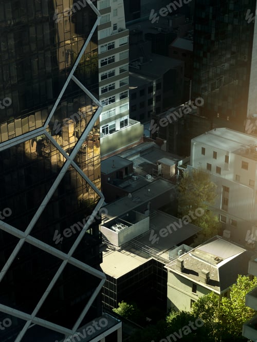 Preview: Golden hour sunlight washing over an urban skyscape.