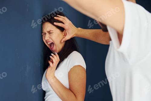 Preview: Violent aggressive young man beats his girlfriend at home