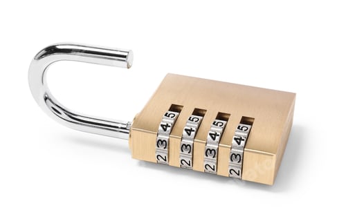 Preview: Unlocked steel combination padlock isolated on white