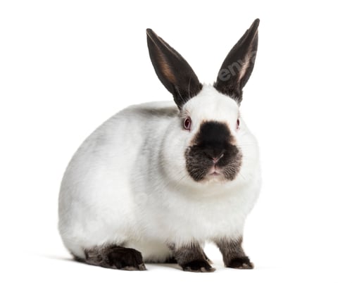 Preview: Russian rabbit sitting against white background