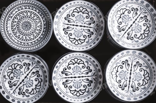 Preview: Ceramic dish or plate on dark background.Flat lay