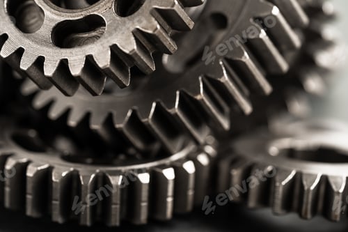 Preview: Gear and cogs wheels, clock mechanism, brass metal engine industrial.