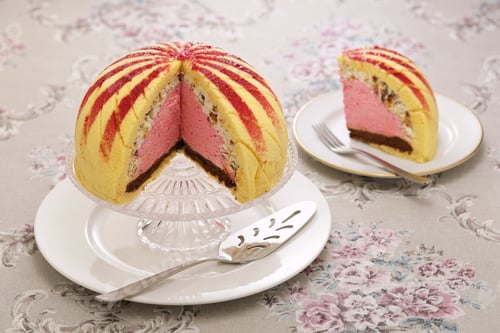 Preview: Delicious Charlotte Cake with Red Stripes on Floral Cloth