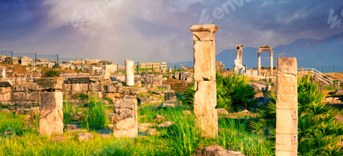 Preview: Panorama of ancient city of Hierapolis with statue of Pluto in Pamukkale