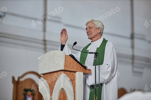 Preview: Priest reading sermon and blessing people