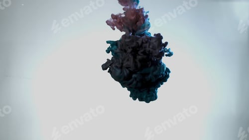 Preview: Smoky blue and pink ink in motion on water. Abstract pattern with blue colours ink in water. Blue
