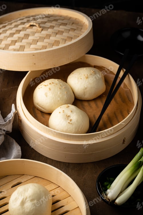 Preview: Chinese steamed buns baozi with steamer