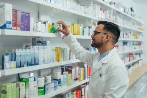 Preview: Handsome pharmacist working in a pharmacy