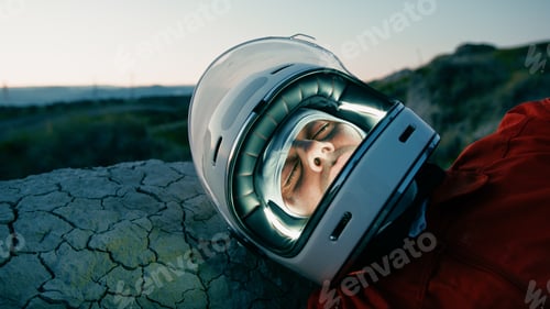 Preview: Astronaut With Helmet Sleeps At Night In New Uninhabited Planet