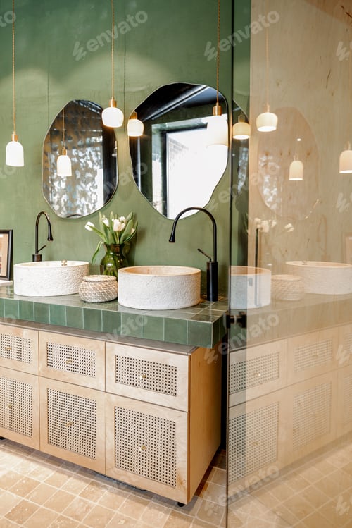 Preview: Bathroom interior in natural boho style