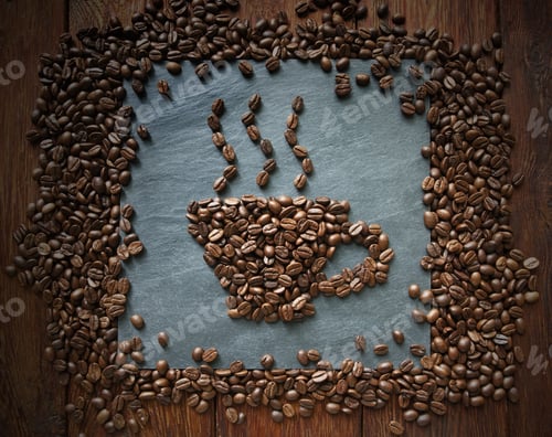 Preview: Cup from coffee beans at stone background